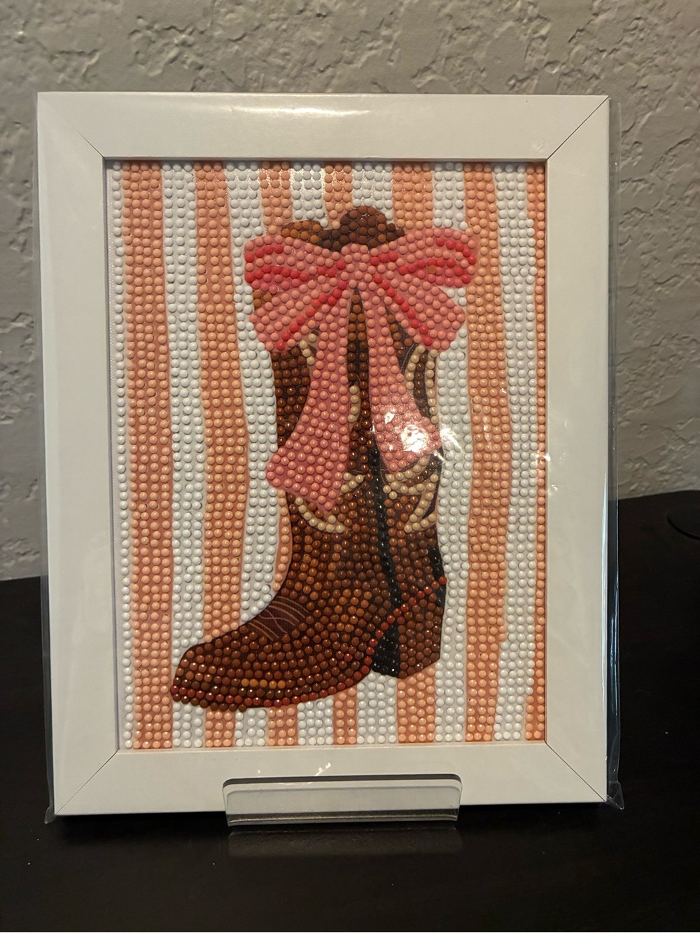 Diamond Art Painting Western Boot with Pink Bow Completed Framed and Sealed Gift
